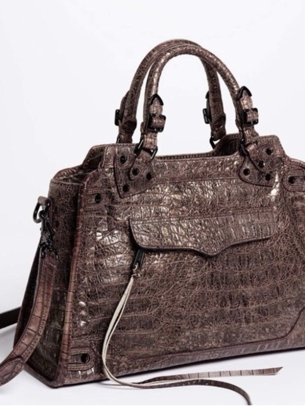 Rebecca Minkoff Brown Croc-Effect Leather Satchel
